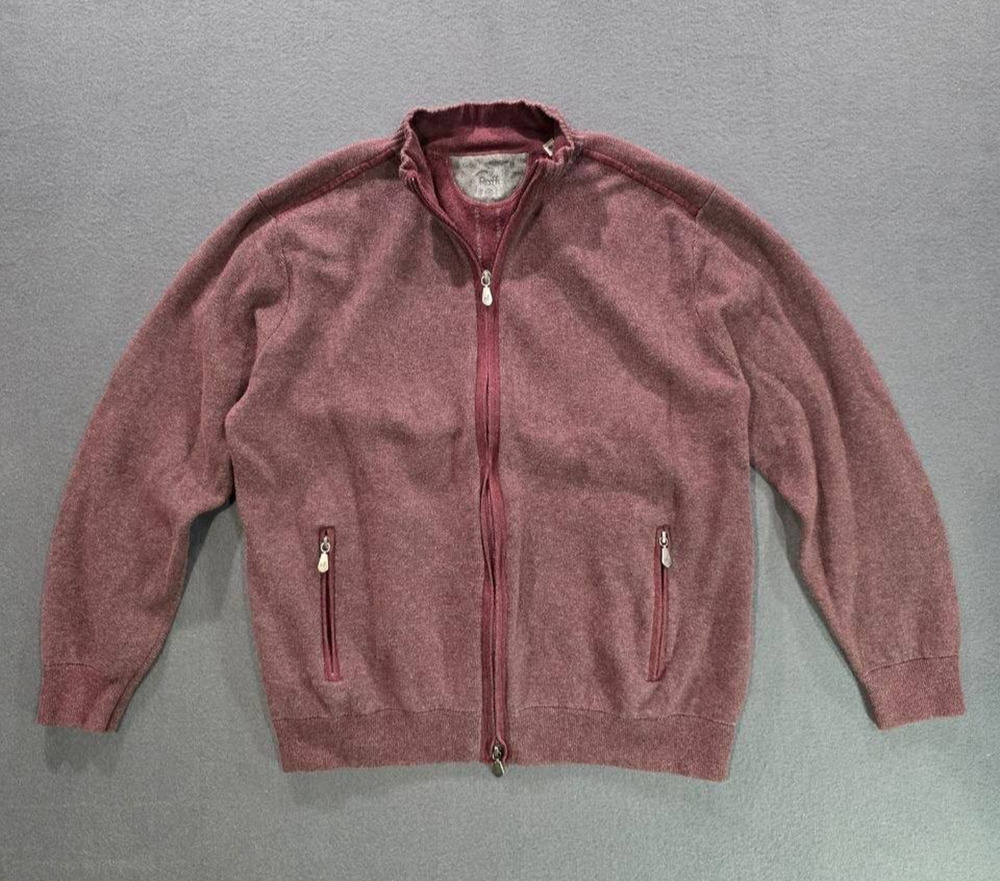 Raffi Cashmere Full Zip Mock Neck cottonCardigan Sweater Wine Heather XL A008529